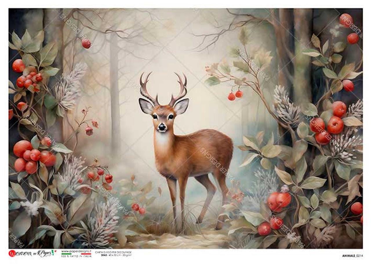 Festive Buck Scene | Rice Paper Decoupage | Paper Designs Animals 0214 | A4