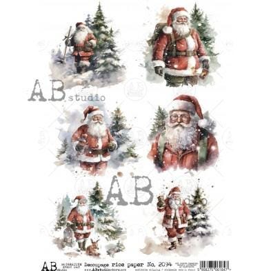 Rustic Santa Squares | Rice Paper Decoupage | AB Studios 2094 | A4