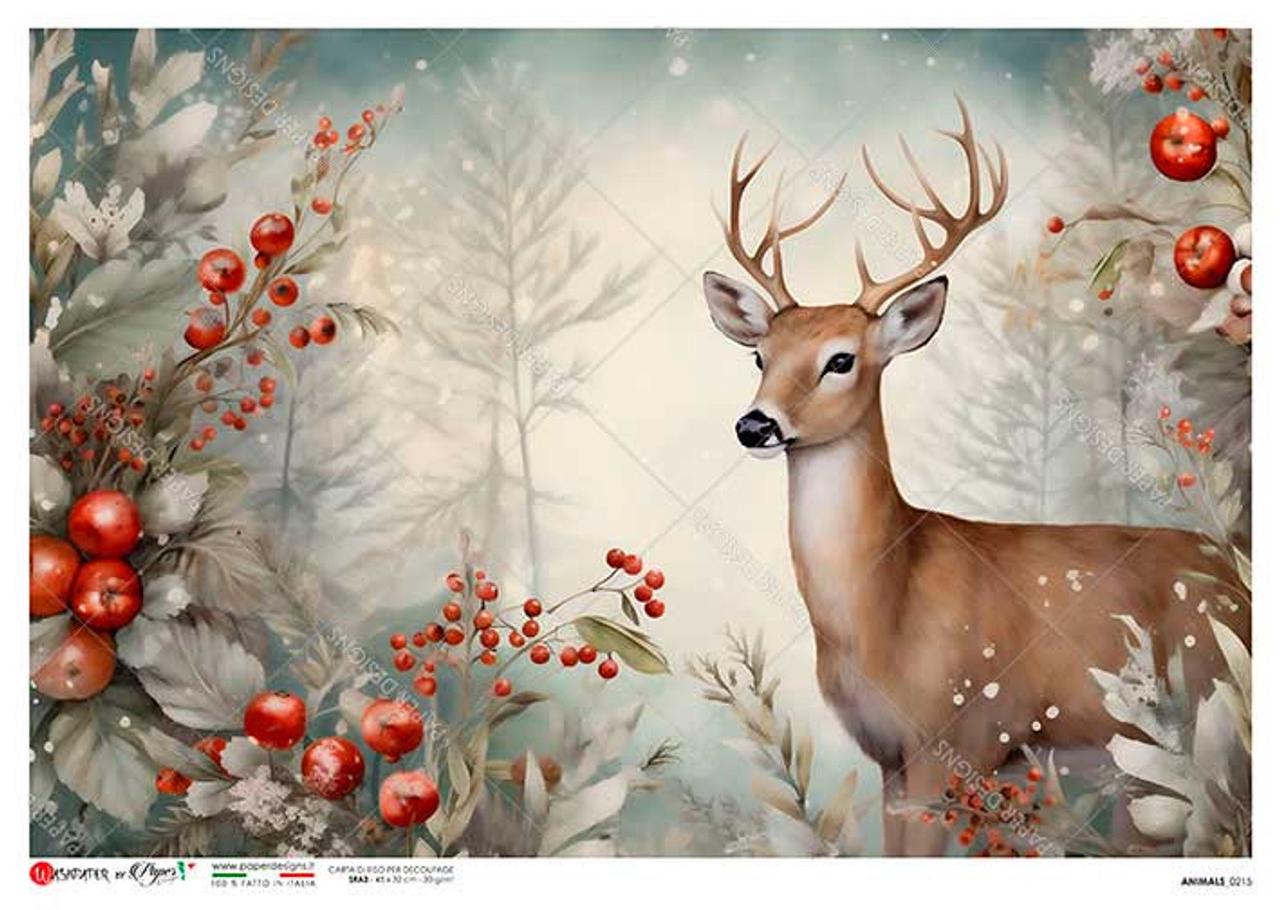Festive Buck Side Portrait | Rice Paper Decoupage | Paper Designs Animals 0215 | A4