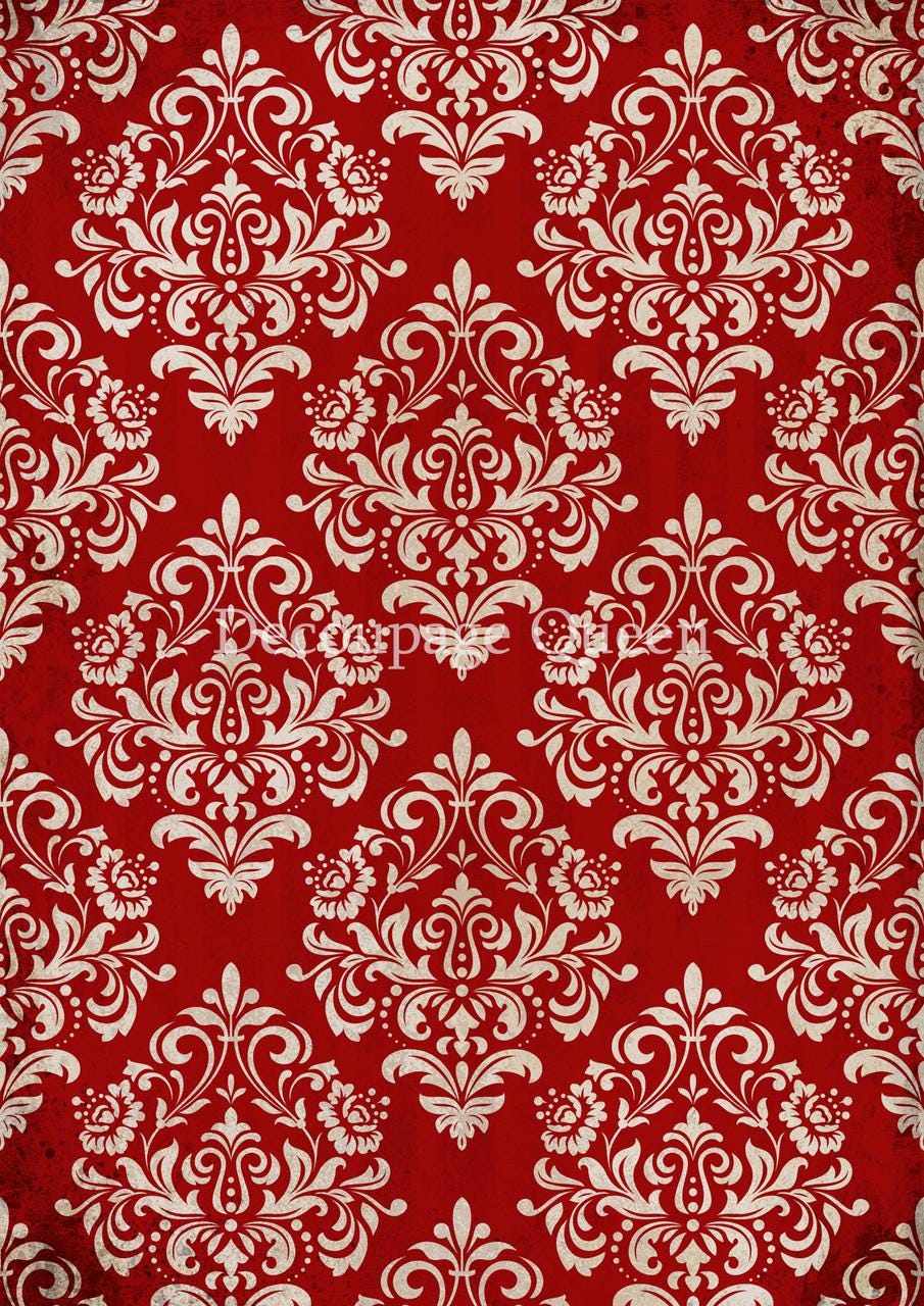 Christmas Damask | Rice Paper Decoupage | Decoupage Queen | Mixed Media | A4 and A3