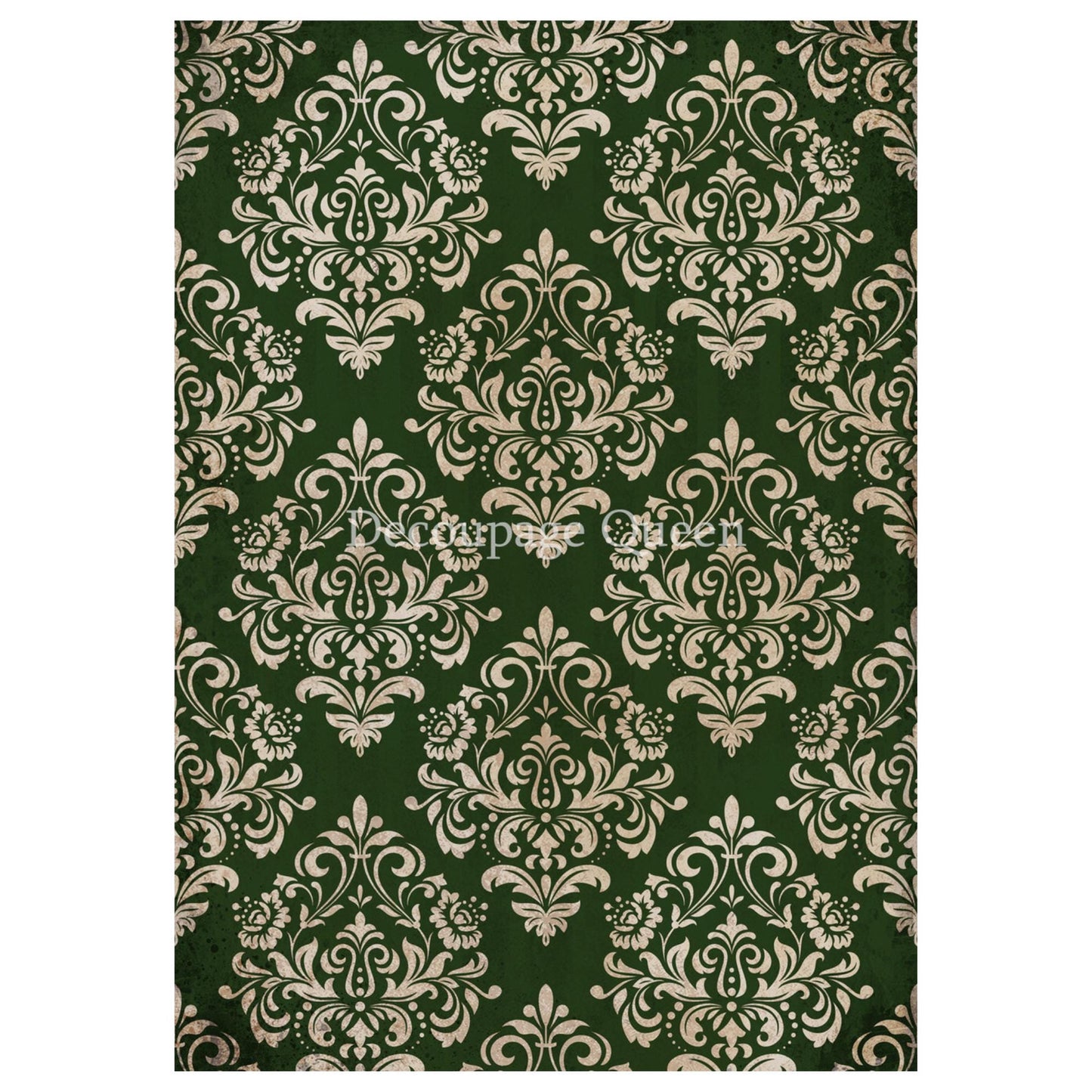Christmas Damask Green | Rice Paper Decoupage | Decoupage Queen | Mixed Media | A4 and A3