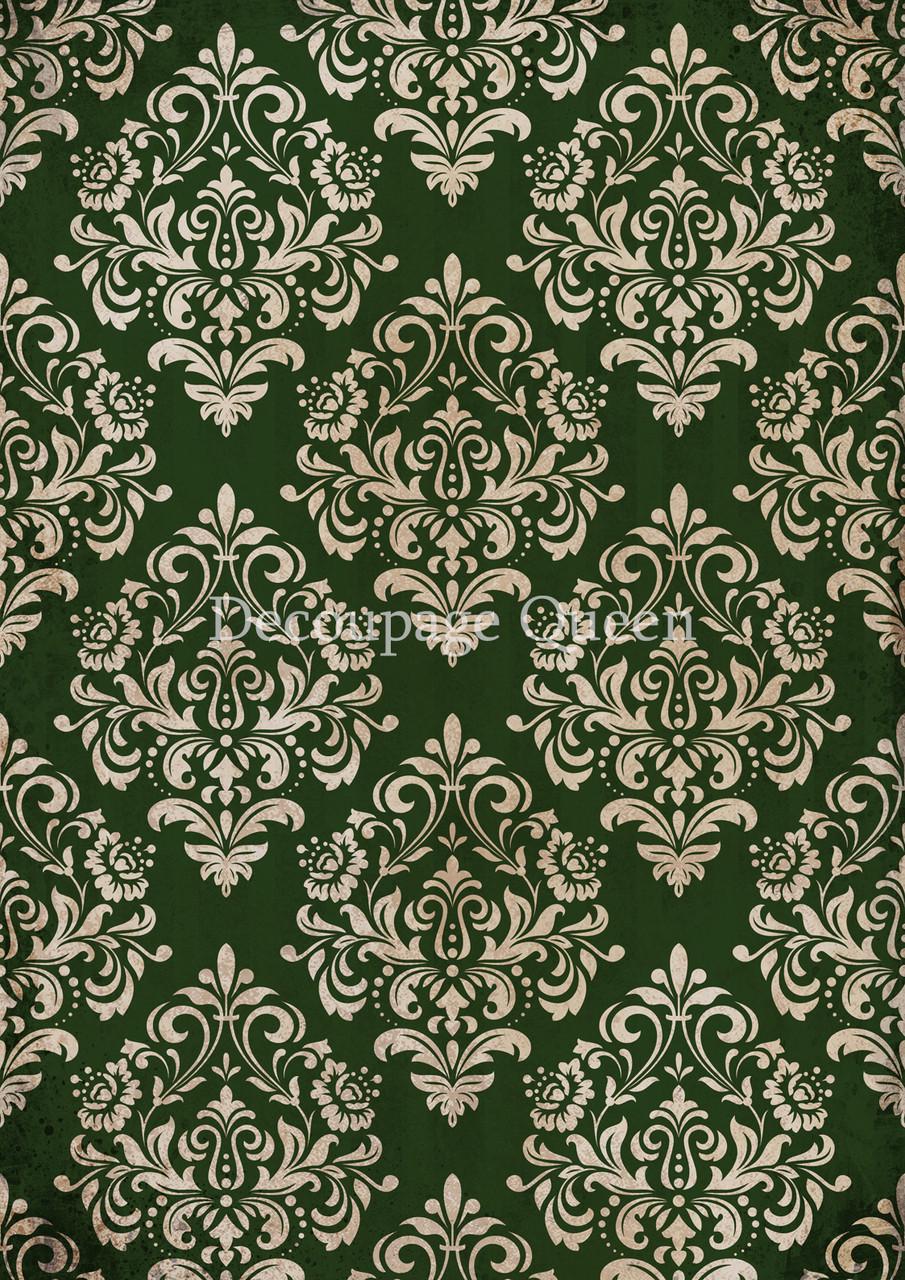 Christmas Damask Green | Rice Paper Decoupage | Decoupage Queen | Mixed Media | A4 and A3