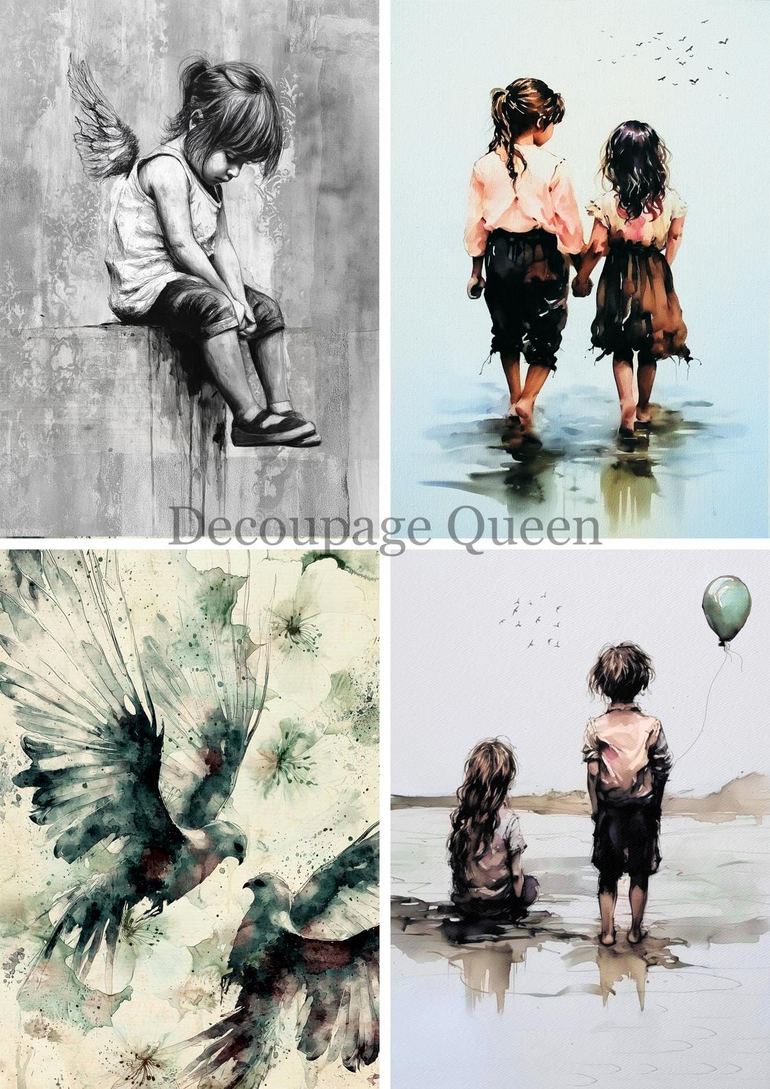 Peaceful Four Pack | Andy Skinner | Rice Paper Decoupage | Decoupage Queen | 2 Sizes