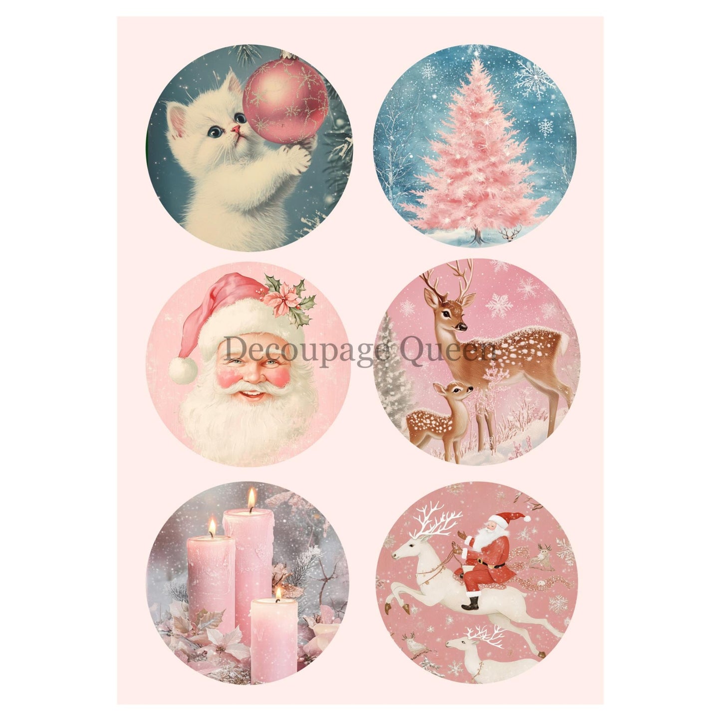 Pink Winter Ornaments | Rice Paper Decoupage | Decoupage Queen | A4