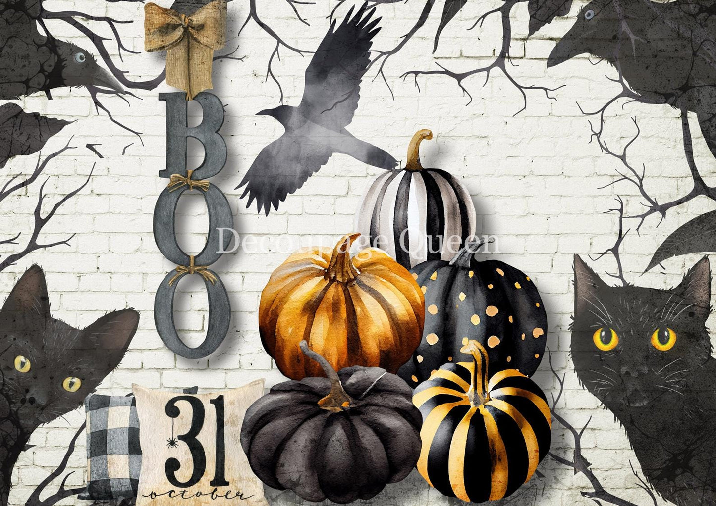 Black and White Pumpkins | Rice Paper Decoupage | Decoupage Queen | A4