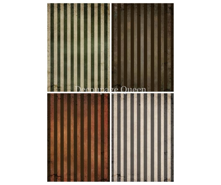 Fall Stripes Four Pack | Rice Paper Decoupage | Decoupage Queen | A4 & A3