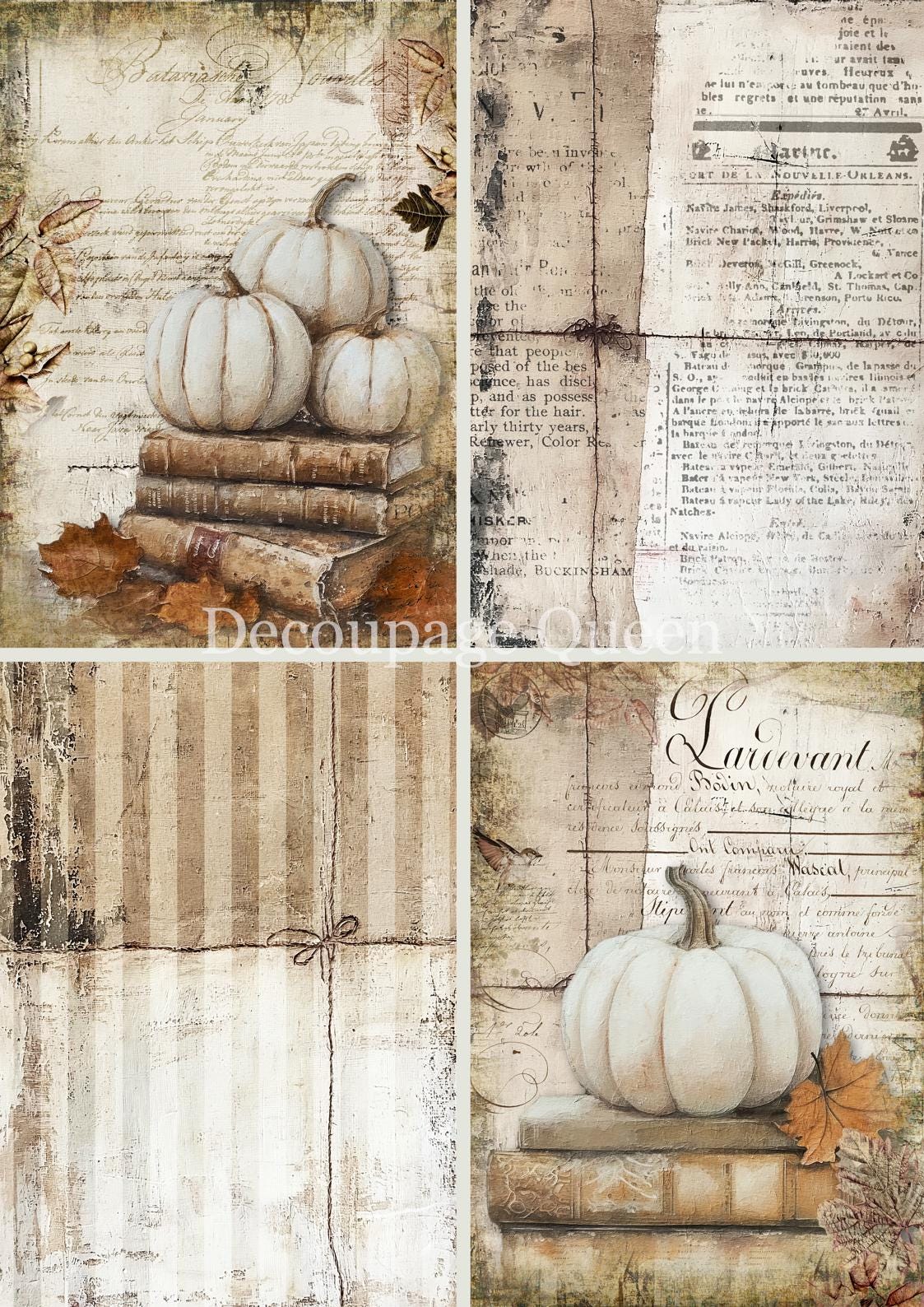 Cottage Pumpkins Four Pack | Rice Paper Decoupage | Decoupage Queen | A4 & A3