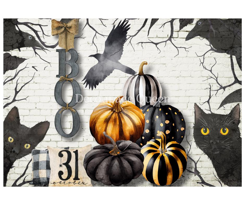 Black and White Pumpkins | Rice Paper Decoupage | Decoupage Queen | A4