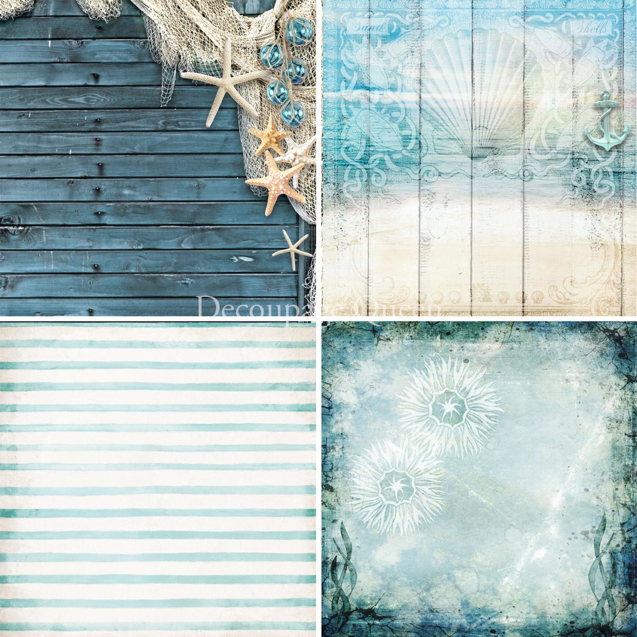 Seaside Greeting Scrapbook Set | Decoupage Queen | Scrapbook Paper | 12 x 12 Paper Pack | 12 Pages, 24 Designs | Mixed Media