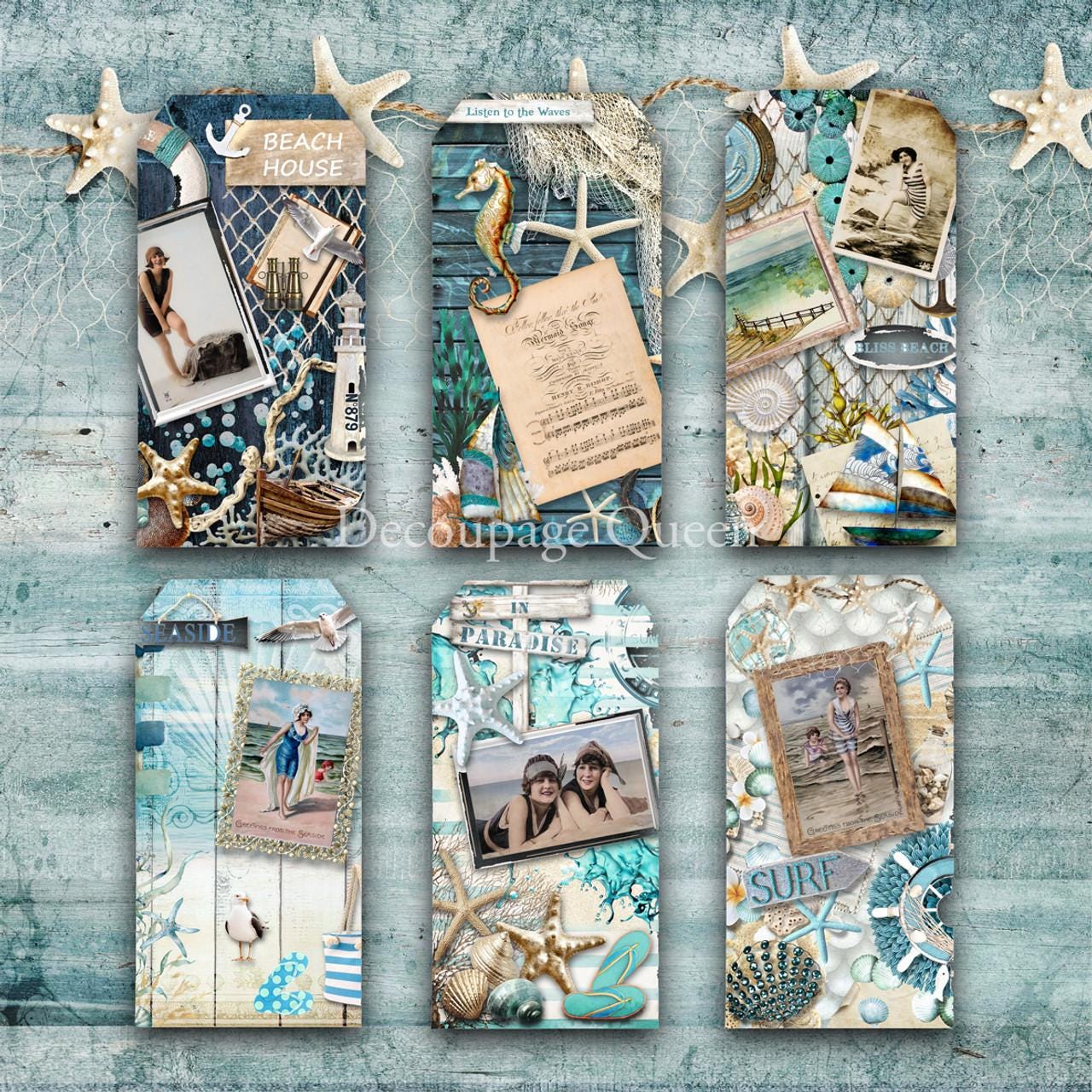 Seaside Greeting Scrapbook Set | Decoupage Queen | Scrapbook Paper | 12 x 12 Paper Pack | 12 Pages, 24 Designs | Mixed Media