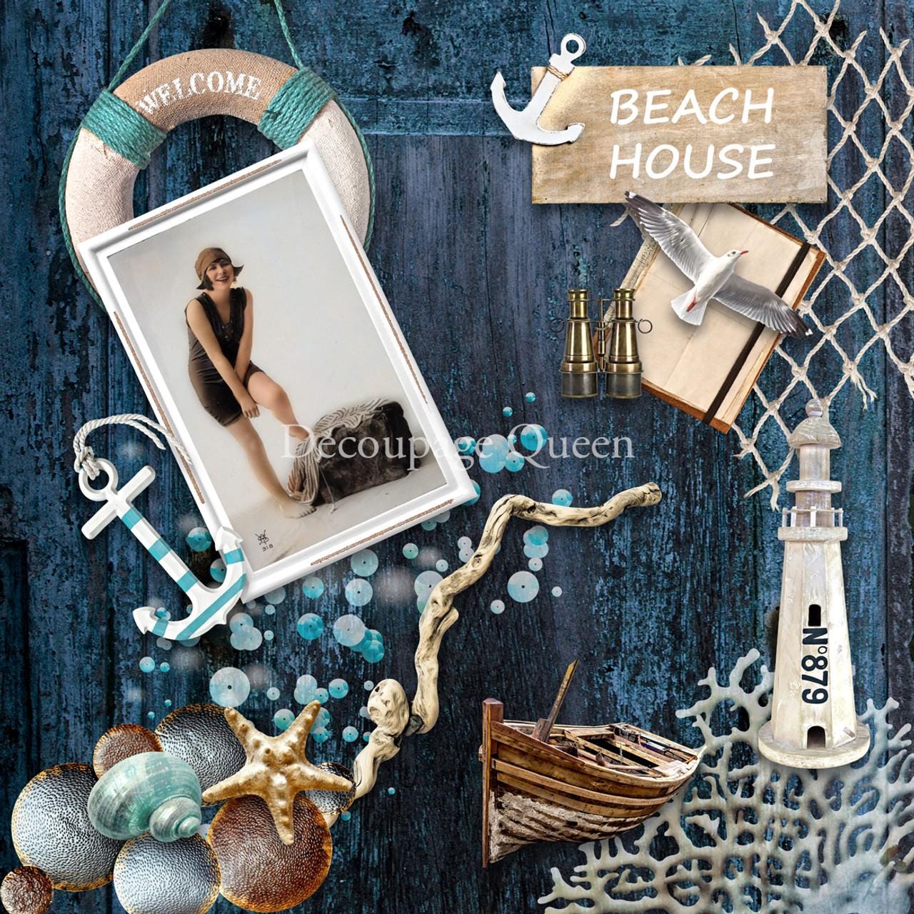 Seaside Greeting Scrapbook Set | Decoupage Queen | Scrapbook Paper | 12 x 12 Paper Pack | 12 Pages, 24 Designs | Mixed Media