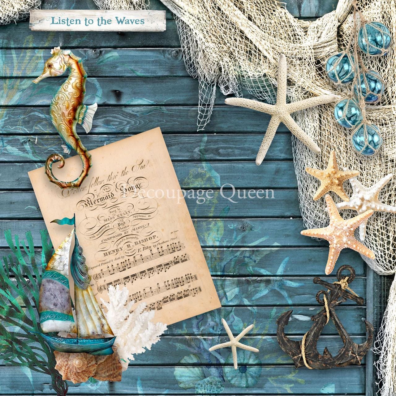 Seaside Greeting Scrapbook Set | Decoupage Queen | Scrapbook Paper | 12 x 12 Paper Pack | 12 Pages, 24 Designs | Mixed Media