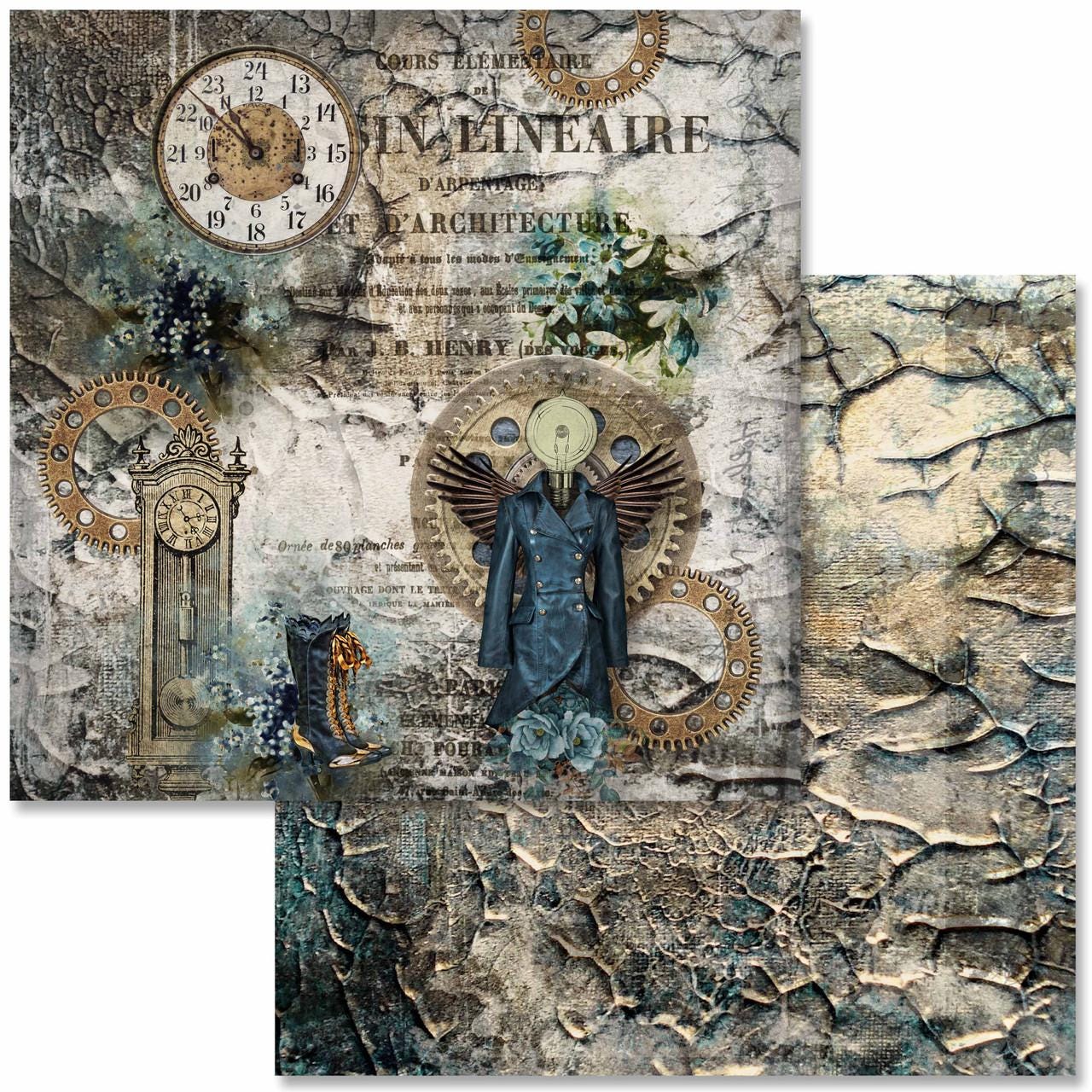 Steampunk Laboratory Scrapbook Set | Decoupage Queen | Scrapbook Paper | 12 x 12 Paper Pack | 12 Pages, 24 Designs | Mixed Media