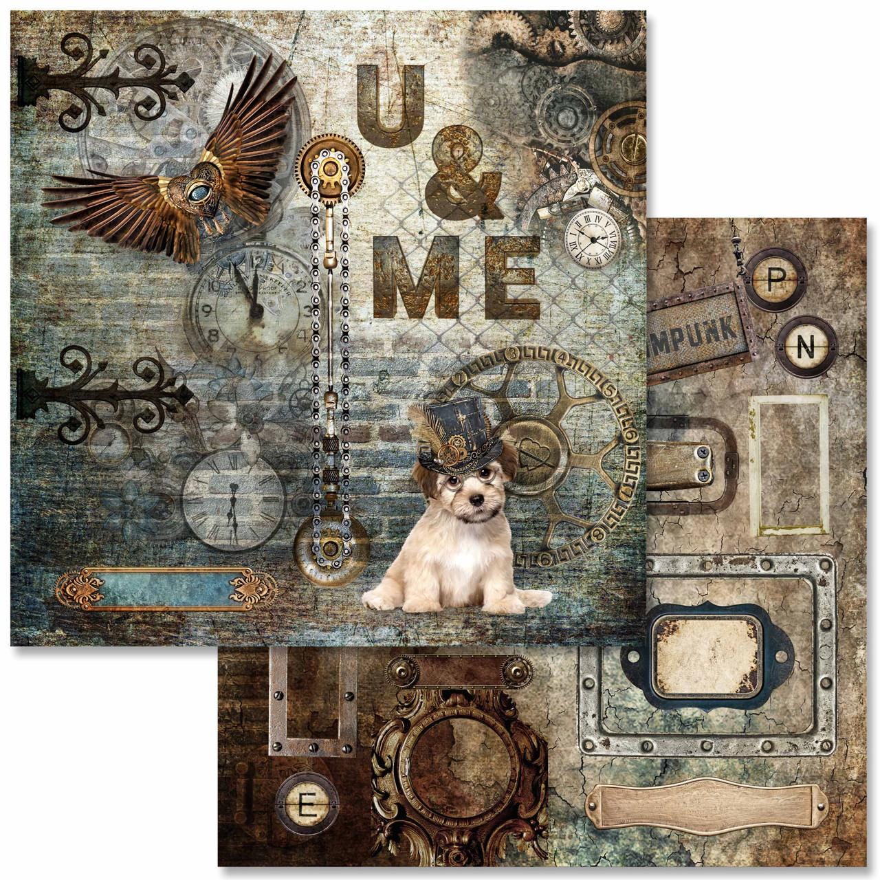 Steampunk Laboratory Scrapbook Set | Decoupage Queen | Scrapbook Paper | 12 x 12 Paper Pack | 12 Pages, 24 Designs | Mixed Media