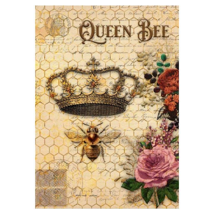 Queen Bee and Roses | Rice Paper Decoupage | Decoupage Queen | 2 Sizes | RETIRED and LIMITED SUPPLY