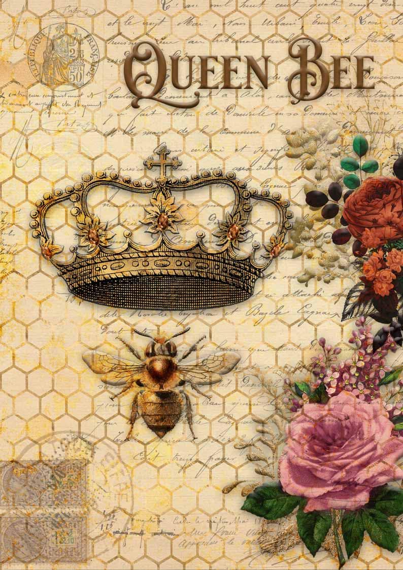 Queen Bee and Roses | Rice Paper Decoupage | Decoupage Queen | 2 Sizes | RETIRED and LIMITED SUPPLY