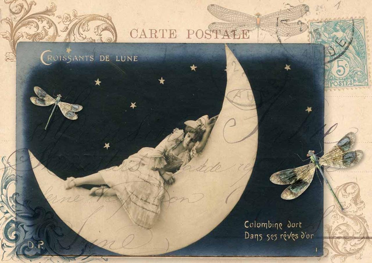 Lady On The Moon | Rice Paper Decoupage | Decoupage Queen | 2 Sizes | RETIRED and LIMITED SUPPLY