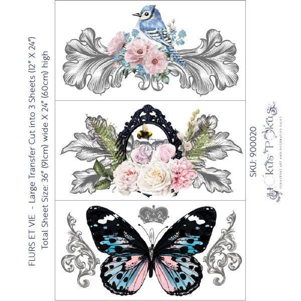 Fleurs Et Vie | Rub On Furniture Transfers | Hokus Pokus | Furniture Decals | 35 x 23