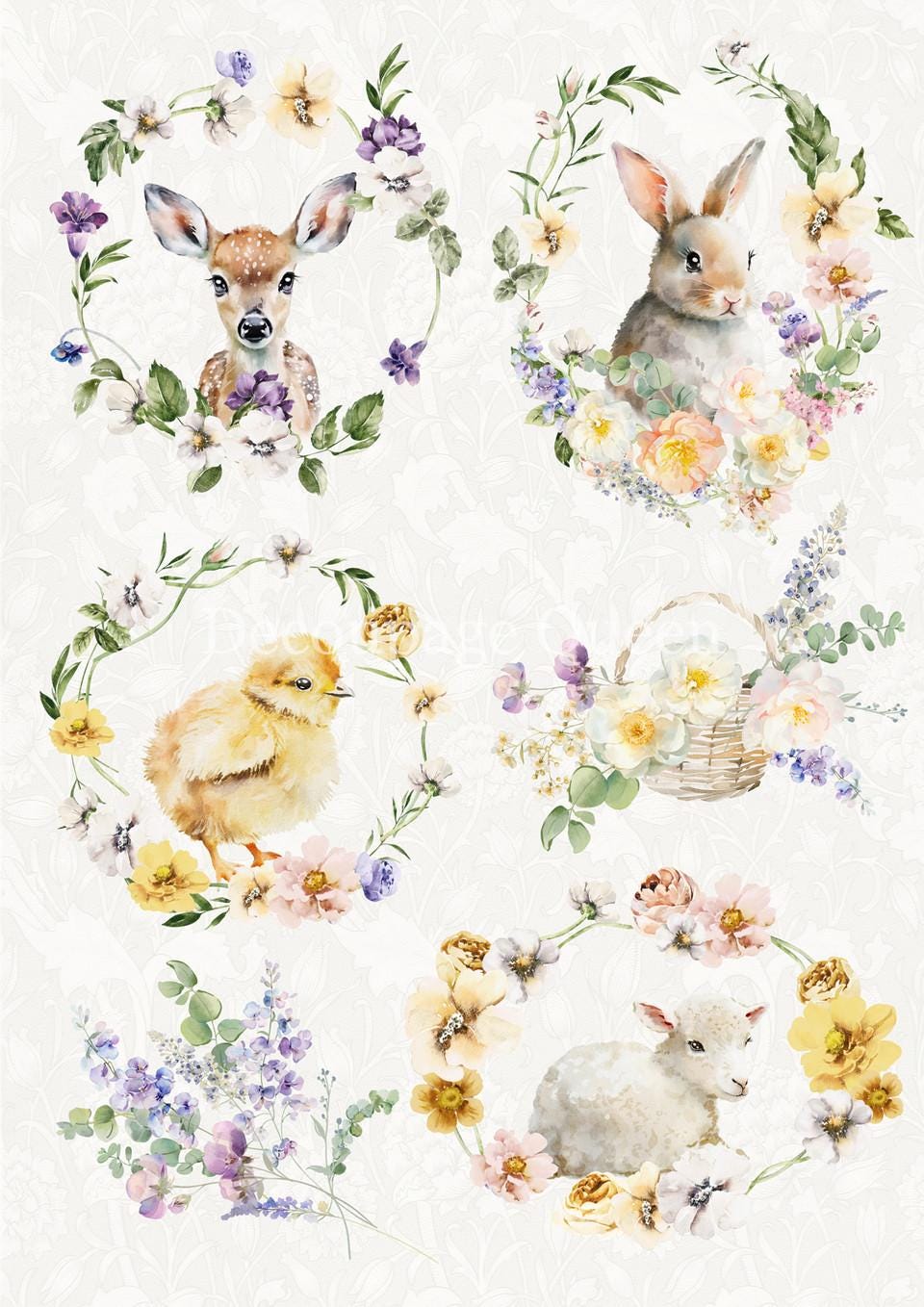 Spring Animals | Rice Paper Decoupage | Designed In The USA | Printed In Italy | Decoupage Queen | A4