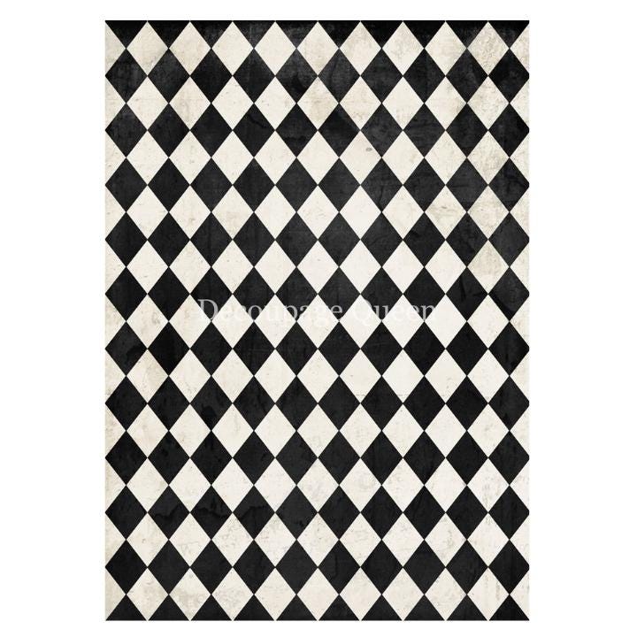 Black and Ivory Harlequins | Rice Paper Decoupage | Decoupage Queen | 2 Sizes