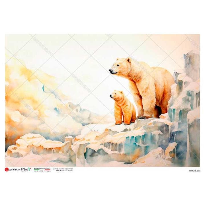 Polar Bear Family | Rice Paper Decoupage | US Paper Designs | Animals 0221 | Mixed Media | A4