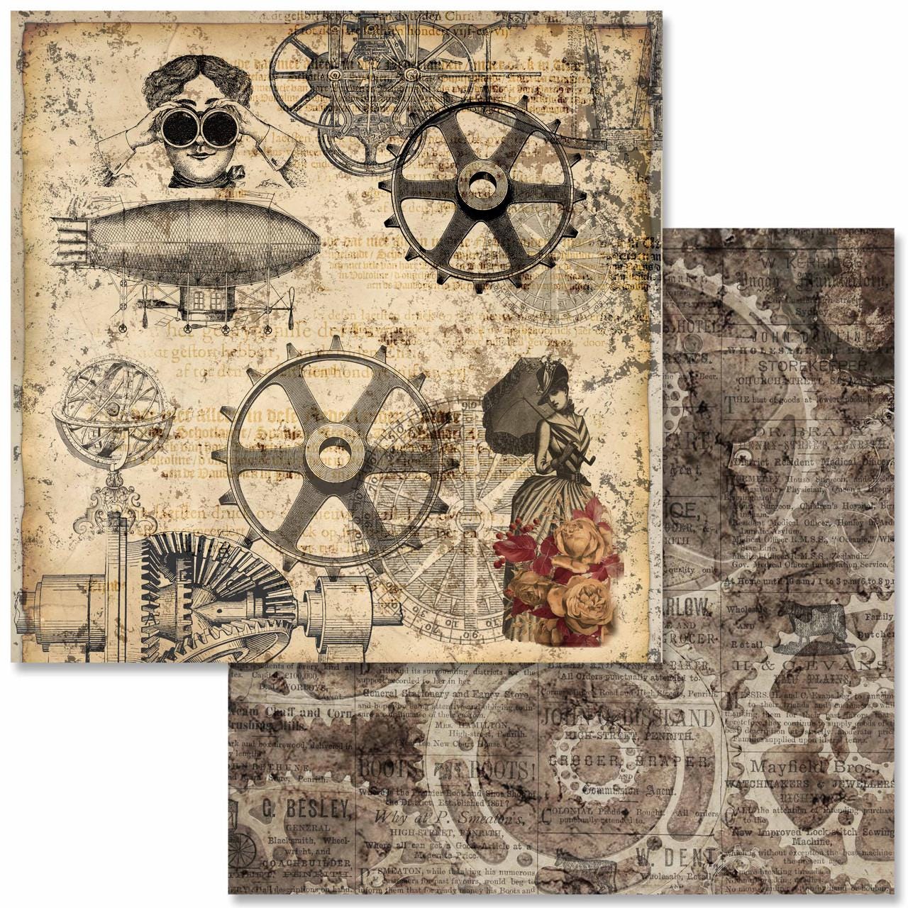 Steampunk Laboratory Scrapbook Set | Decoupage Queen | Scrapbook Paper | 12 x 12 Paper Pack | 12 Pages, 24 Designs | Mixed Media