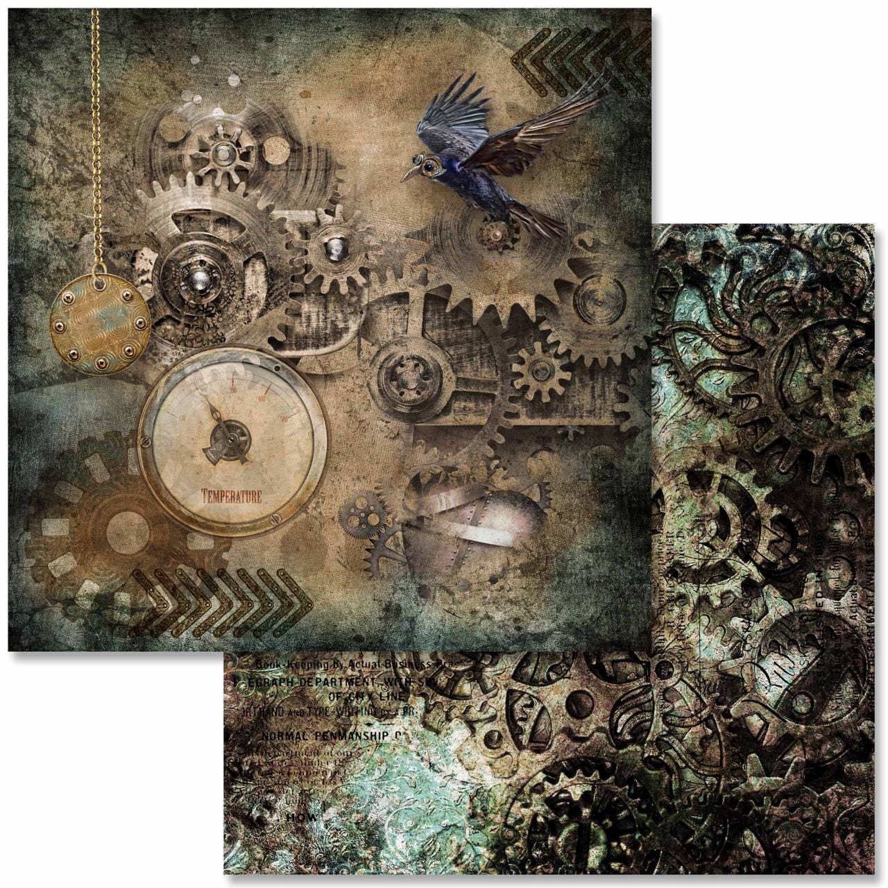 Steampunk Laboratory Scrapbook Set | Decoupage Queen | Scrapbook Paper | 12 x 12 Paper Pack | 12 Pages, 24 Designs | Mixed Media