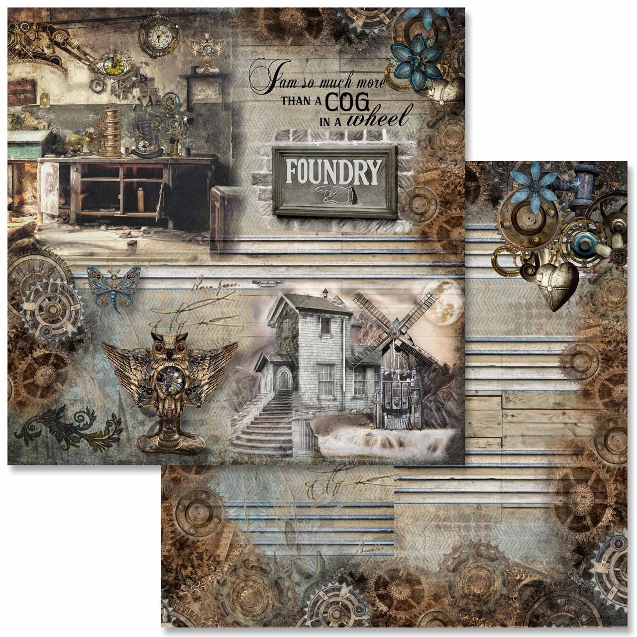 Steampunk Laboratory Scrapbook Set | Decoupage Queen | Scrapbook Paper | 12 x 12 Paper Pack | 12 Pages, 24 Designs | Mixed Media