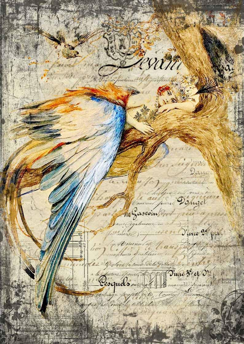 Bluebird Queen | Rice Paper Decoupage | Decoupage Queen | 2 Sizes | RETIRED and LIMITED SUPPLY