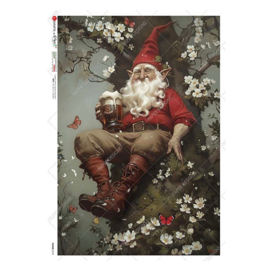 Cheerful Christmas Gnome | Rice Paper Decoupage | Paper Designs 0121 | A4