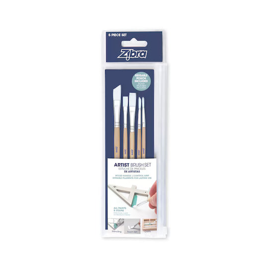 Synthetic Artist Brush Set | Zibra Paintbrush | Mixed Media Tool | Crafting Brushes | Set of 5 Brushes