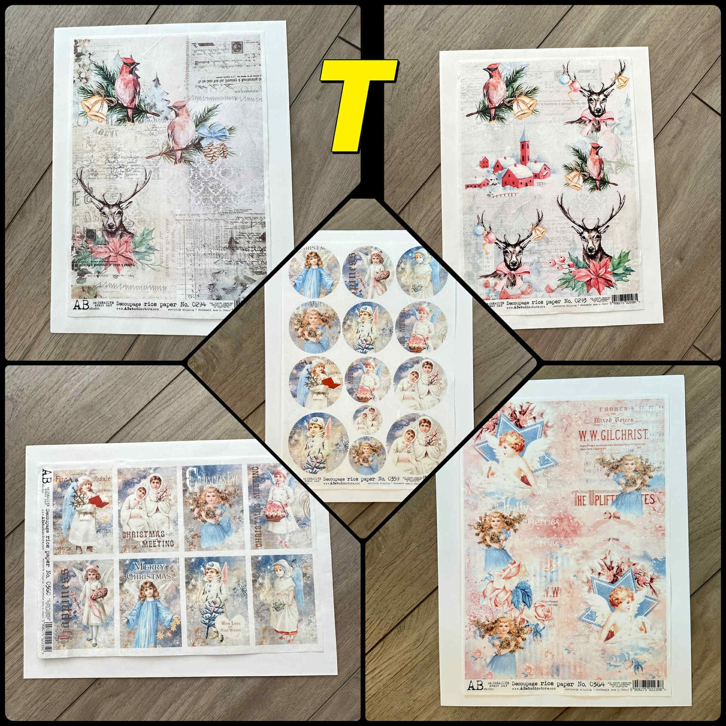 5 Rice Decoupage Papers | Set S T U | Rice Paper Decoupage | AB Studios & Paper Designs | A4