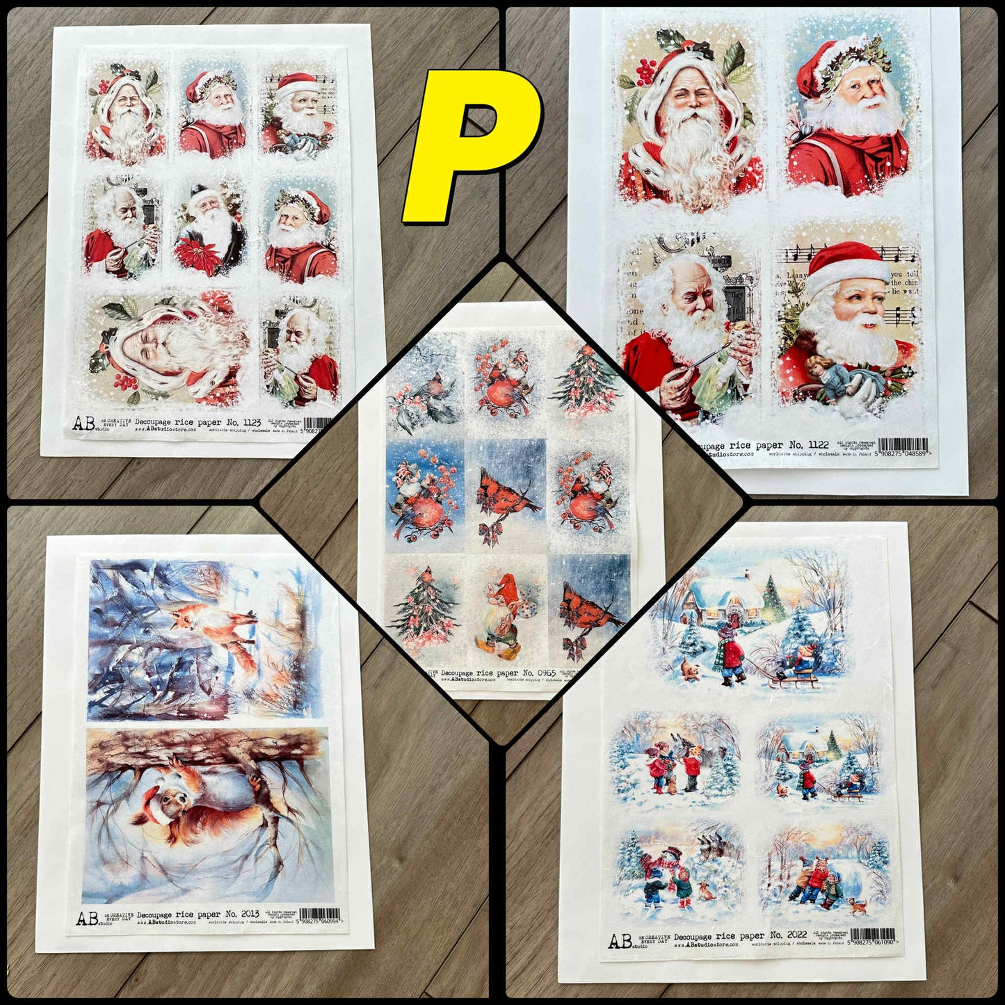 5 Rice Decoupage Papers | Set P Q R | Rice Paper Decoupage | AB Studios | A4