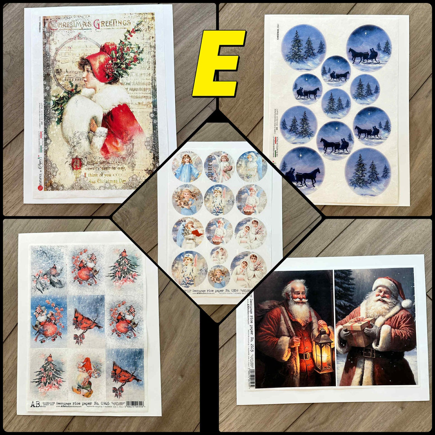 5 Rice Decoupage Papers | Sets D E F | Rice Paper Decoupage | AB Studios & Paper Designs | A4