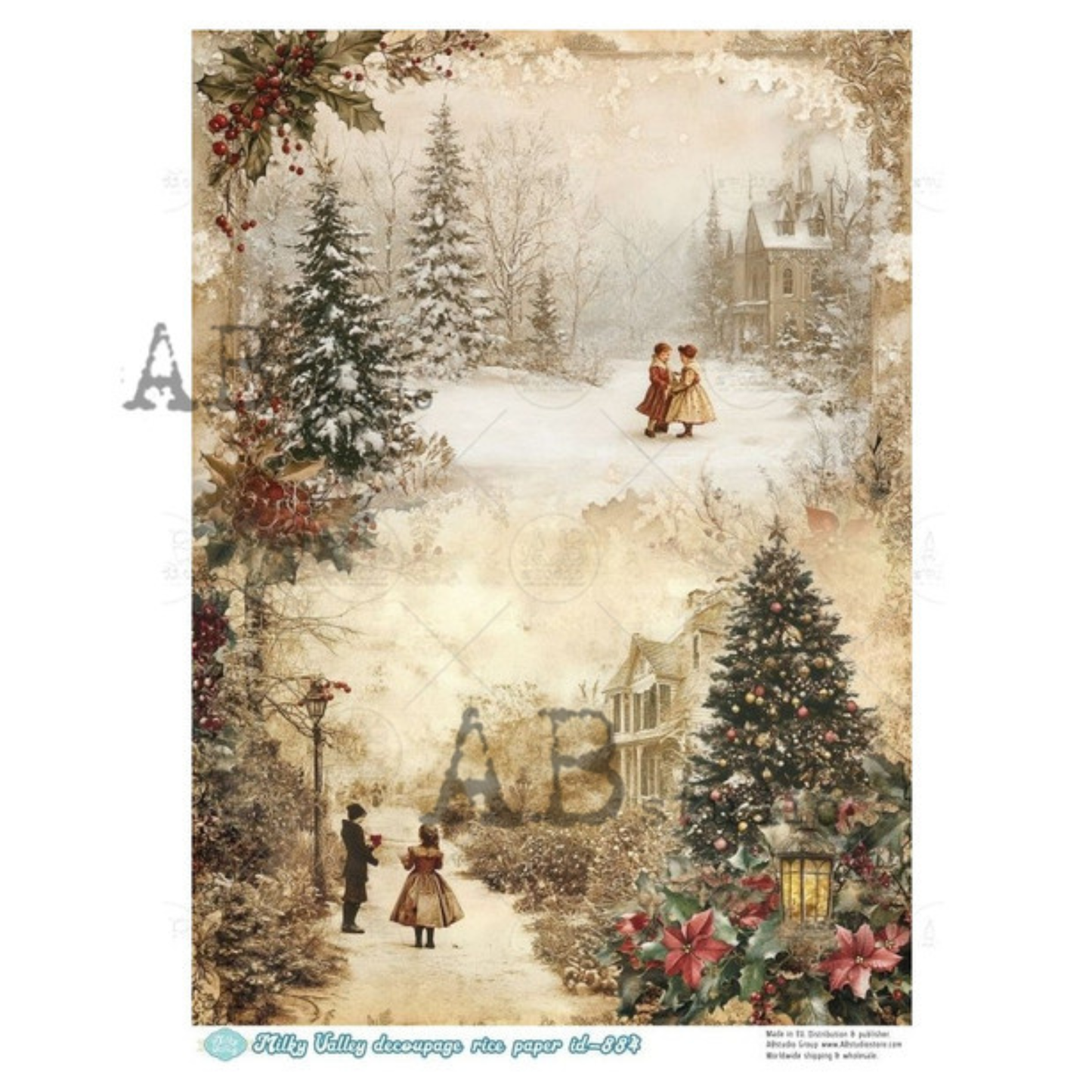 Victorian Christmas Scenes Rice Paper Decoupage AB Studios ITD-884 A4