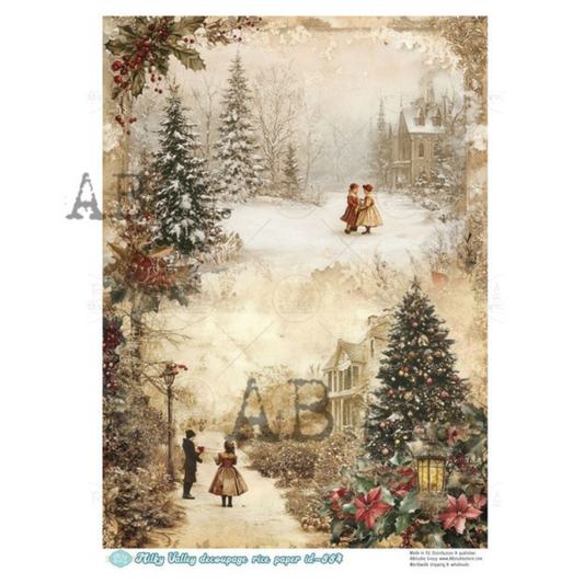 Victorian Christmas Scenes Rice Paper Decoupage AB Studios ITD-884 A4