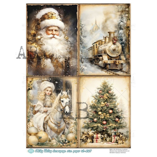 Golden Christmas Classics Rice Paper Decoupage AB Studios ITD-895 A4