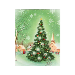 Village Tree Seasons Greetings 1962 Ellen J Goods Rice Decoupage Paper A4