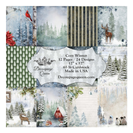 Cozy Winter Scrapbook Set | Decoupage Queen | Scrapbook Paper | 12 x 12 Paper Pack | 12 Pages, 24 Designs |Mixed Media