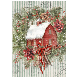 Santa's Cottage Christmas In the Village Ellen J Goods Rice Decoupage Paper A4 & A3