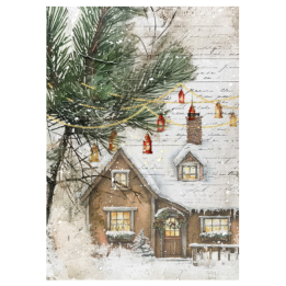 Woodland Cottage Christmas In the Village Ellen J Goods Rice Decoupage Paper A4 & A3