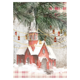 Woodland Chapel Christmas In the Village Ellen J Goods Rice Decoupage Paper A4