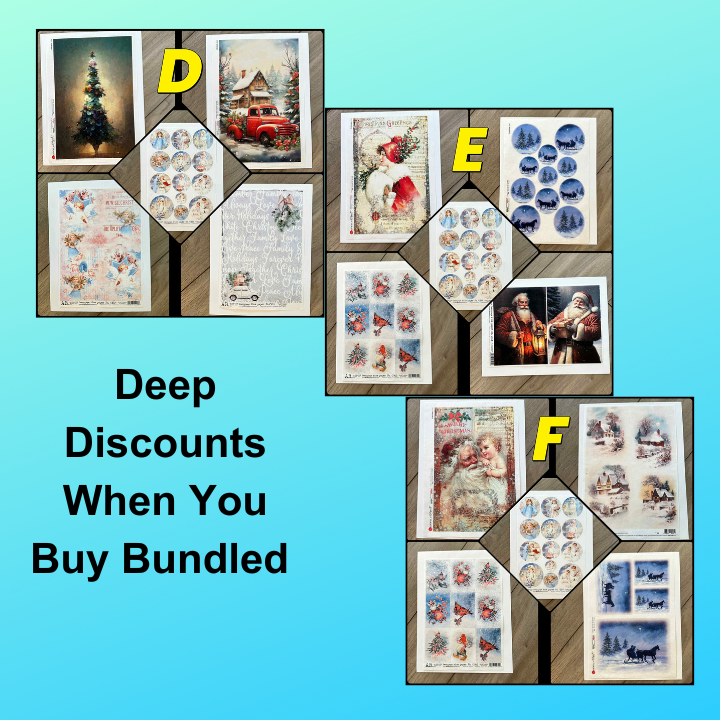 5 Rice Decoupage Papers | Sets D E F | Rice Paper Decoupage | AB Studios & Paper Designs | A4