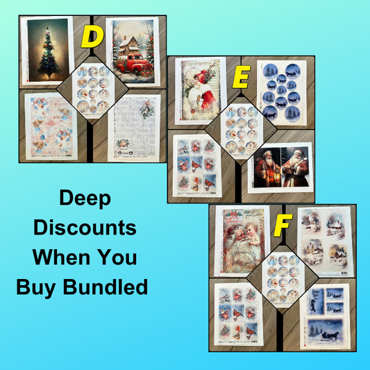 5 Rice Decoupage Papers | Sets D E F | Rice Paper Decoupage | AB Studios & Paper Designs | A4