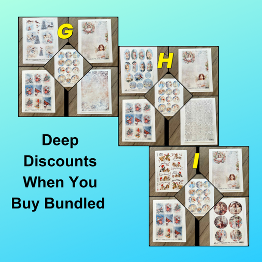 5 Rice Decoupage Papers | Set G H I | Rice Paper Decoupage | AB Studios | A4