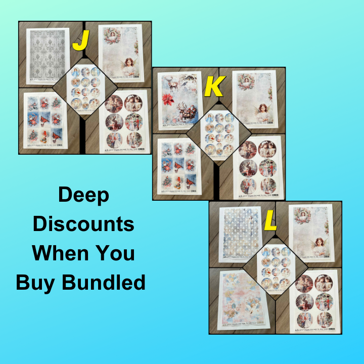 5 Rice Decoupage Papers | Set M N O | Rice Paper Decoupage | AB Studios | A4