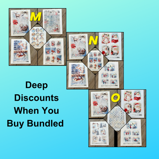 5 Rice Decoupage Papers | Set J K L | Rice Paper Decoupage | AB Studios | A4