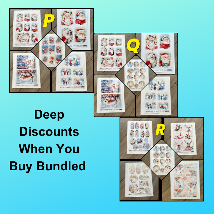 5 Rice Decoupage Papers | Set P Q R | Rice Paper Decoupage | AB Studios | A4