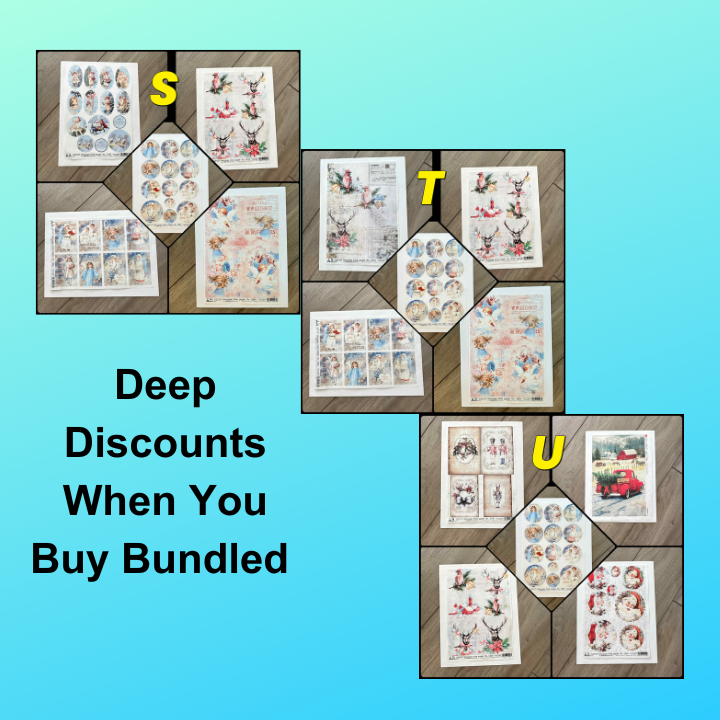 5 Rice Decoupage Papers | Set S T U | Rice Paper Decoupage | AB Studios & Paper Designs | A4