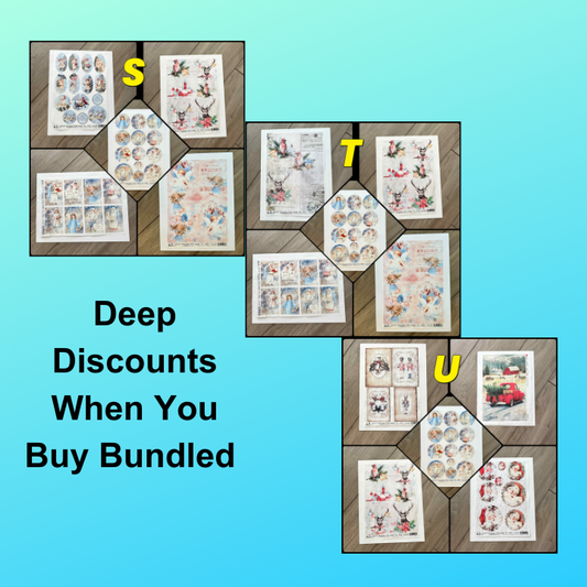 5 Rice Decoupage Papers | Set S T U | Rice Paper Decoupage | AB Studios & Paper Designs | A4